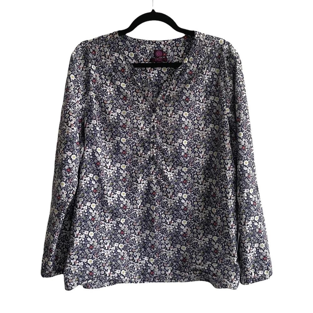 LIBERTY ART FABRICS Liberty Of London Floral Print Popover Blouse Blue White XL